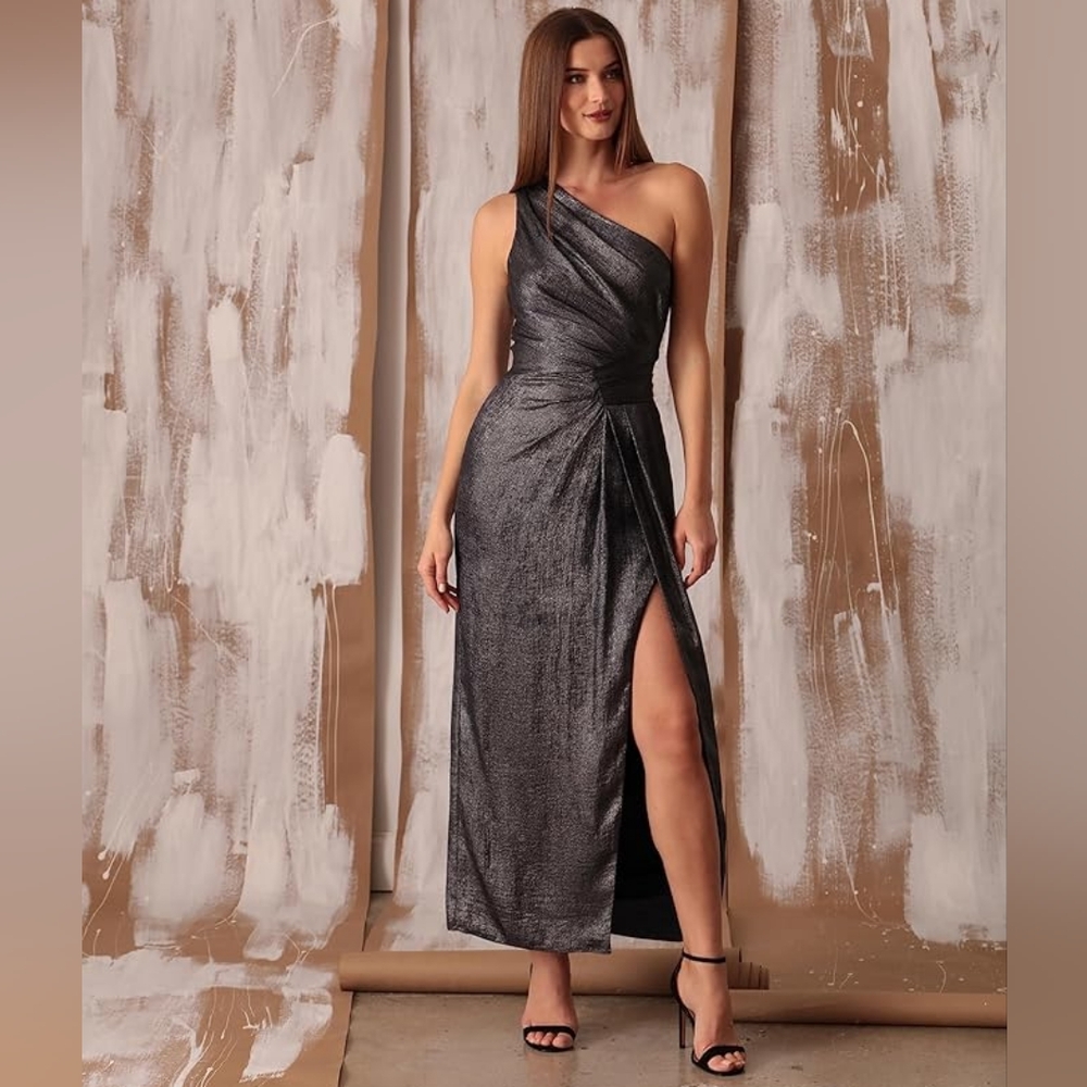 Maggy London One Shoulder Metallic Evening Dress